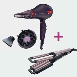 Kit de secador profesional con Ceramic Diamond & Keratin Cyber Glam® y plancha Beach Waves GT20 100 para ondas naturales o definidas.