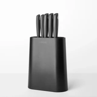 Juego de 5 cuchillos con base acero/negro Brabantia desc
