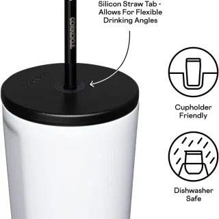Vaso termico con popote acero blanco 709ml Corkcicle