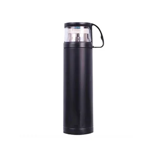 Termo con tapa transparente 500 ml acero inoxidable negro Linnar