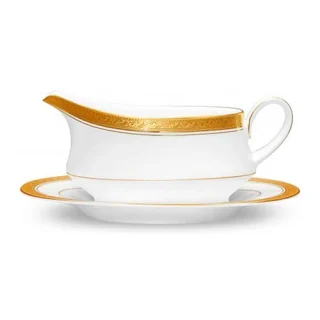 Salsera con plato de porcelana Crestwood Gold Noritake