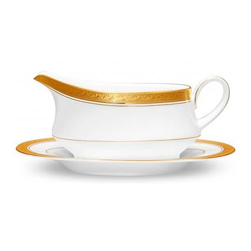 Salsera con plato de porcelana Crestwood Gold Noritake