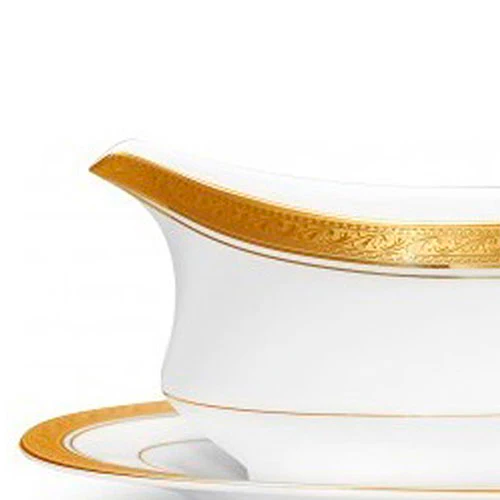 Salsera con plato de porcelana Crestwood Gold Noritake - Imagen 2