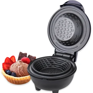 Dash Mini Waflera Tipo Bowl - 10 Cm - Antiadherente - Negro - Compacta y Portátil - Ideal para Desayunos, Regalos o Viajar - Fácil de Limpiar