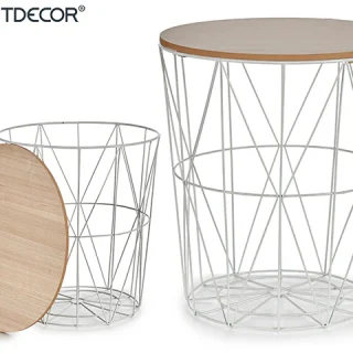 Mesa Metal Blanca Tapa Madera 40x41cm