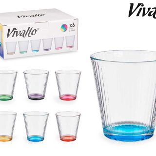 Pack 6 Vasos de Vidrio Rayas Base Coloreada 310ml