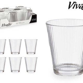 Pack 12 Vasos de Vidrio Rayas Transparente 375ml