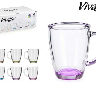 Set 6 Tazas de Vidrio Desayuno Color 310ml con Asa