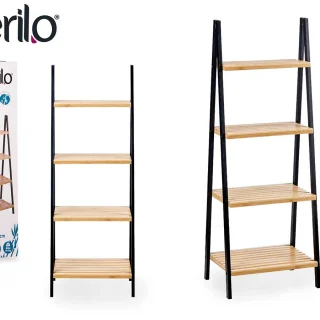 Estanteria Escalera 4 Estantes Bambú Negro