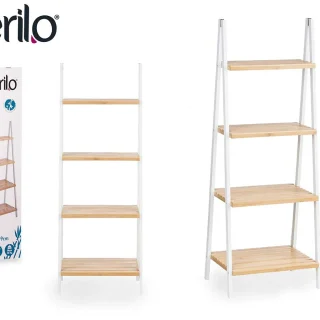 Estanteria Escalera 4 Estantes Bambú Blanco