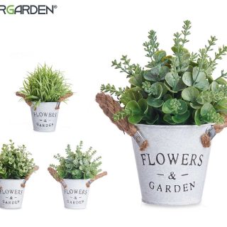 Planta Flor Verde Envejecido Bote Metal 24cm surt 3