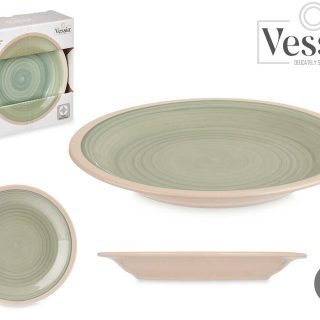 Pack 6 Platos Postre Gres Verde Borde