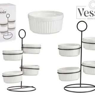 Set 4 Bols Redondos Blancos con Estante Metal 200ml