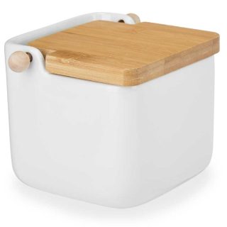 Salero de Cerámica Blanco con Tapa Bambú 800ml