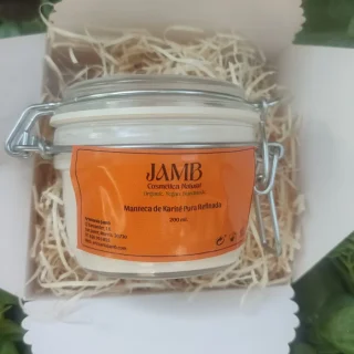 Manteca de Karité Pura Refinada. Tarro vidrio con sellado hermético. 200 ml.