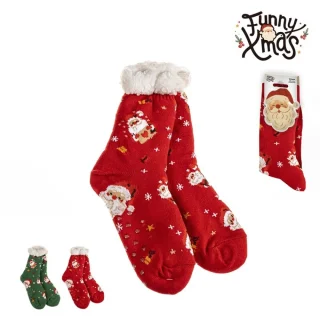 Calcetines Kids Antideslizantes Papá Noel Borreguito Sherpa Rojo/Verde