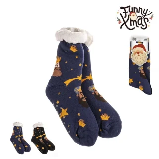 Calcetines Kids Antideslizantes Reyes Magos Borreguito Sherpa Negro/Azul