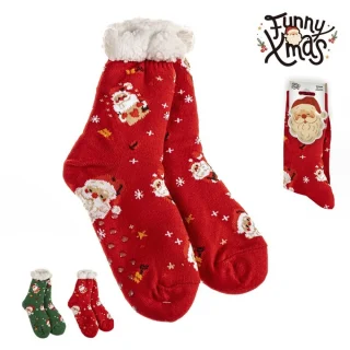 Calcetines Woman Talla 36-41 Antideslizantes Papá Noel Borreguito Sherpa Rojo/Verde