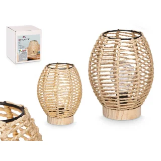 Lámpara Sobremesa Ovalada Cuerda Base Madera